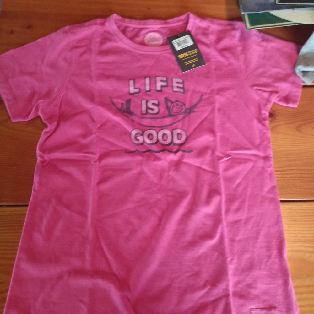 WOMENS SMALL CRUSHER PINK T-SHIRT "LIFE IS GOOD"